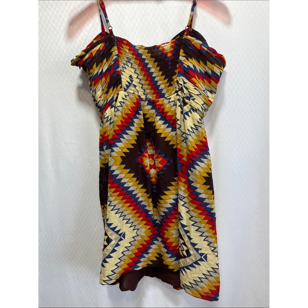Billabong Sundress Large Multicolor Tribal Print Boho Red Black Blue Gold